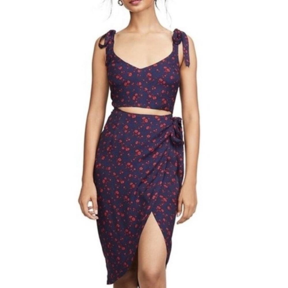 Reformation Belinda Anaheim Midi Dress Two Piece Set Navy Blue and Cherry 12